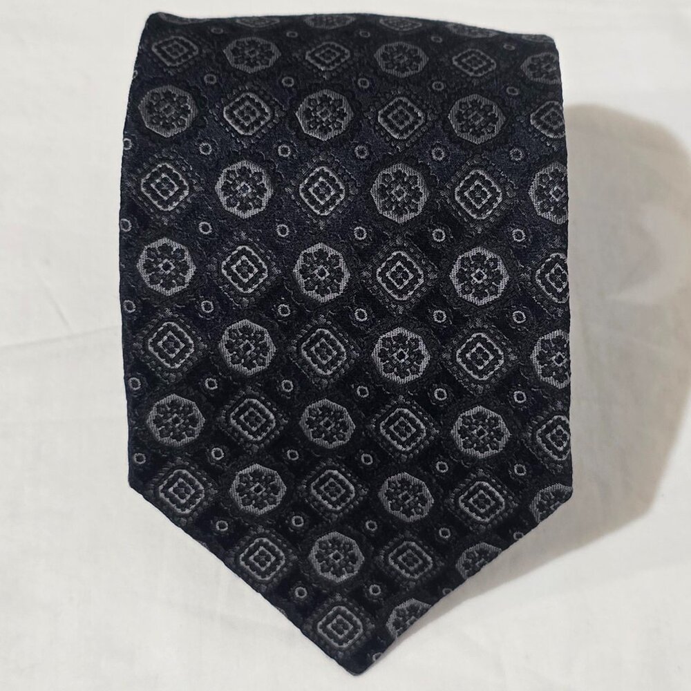Gianni Viera Made in Italy Silk Necktie - Black Gray Geo
